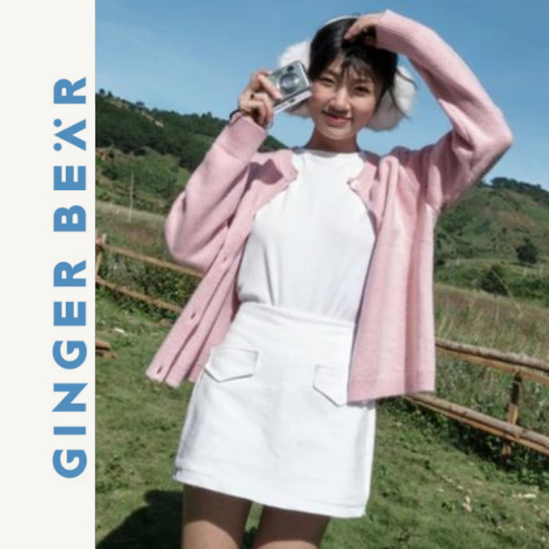 Quần Giả Váy Chữ A Gingerbear Apricot Skort – Váy Quần Lưng Cao Tôn Dáng, Phong Cách Hàn Quốc Trẻ Tr