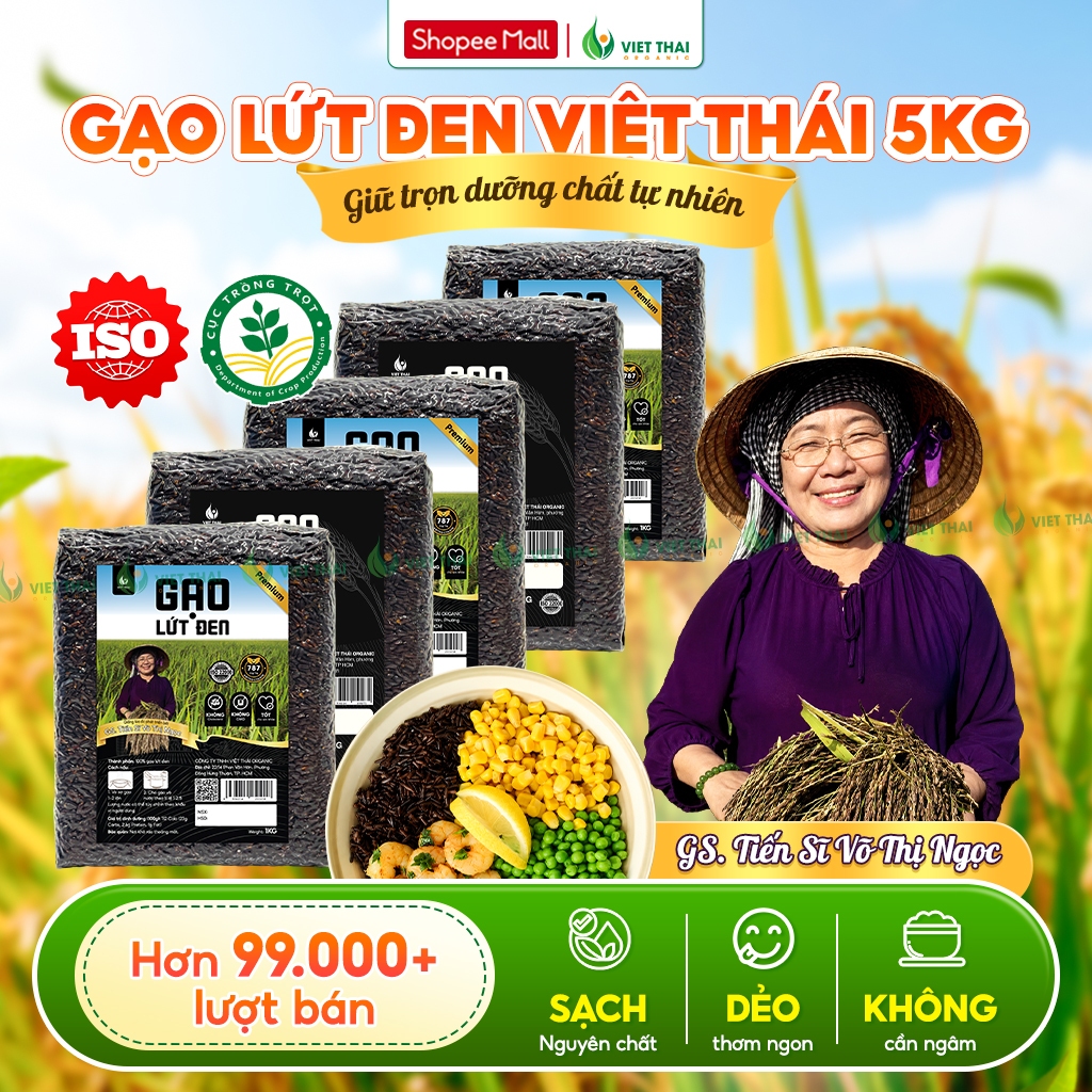 [Combo 5Kg Siêu Rẻ] Gạo Lứt Đen Việt Thái Organic Ăn Kiêng Dẻo Ngon - Lức MS Tím Than Mềm Ít Calo