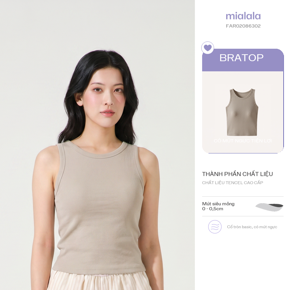 Áo Bratop Cổ Tròn Mialala 6302  Chất Liệu Tencel Cao Cấp Có Sẵn Mút Ngực Thoải Mái Tôn Dáng Tự Nhiên