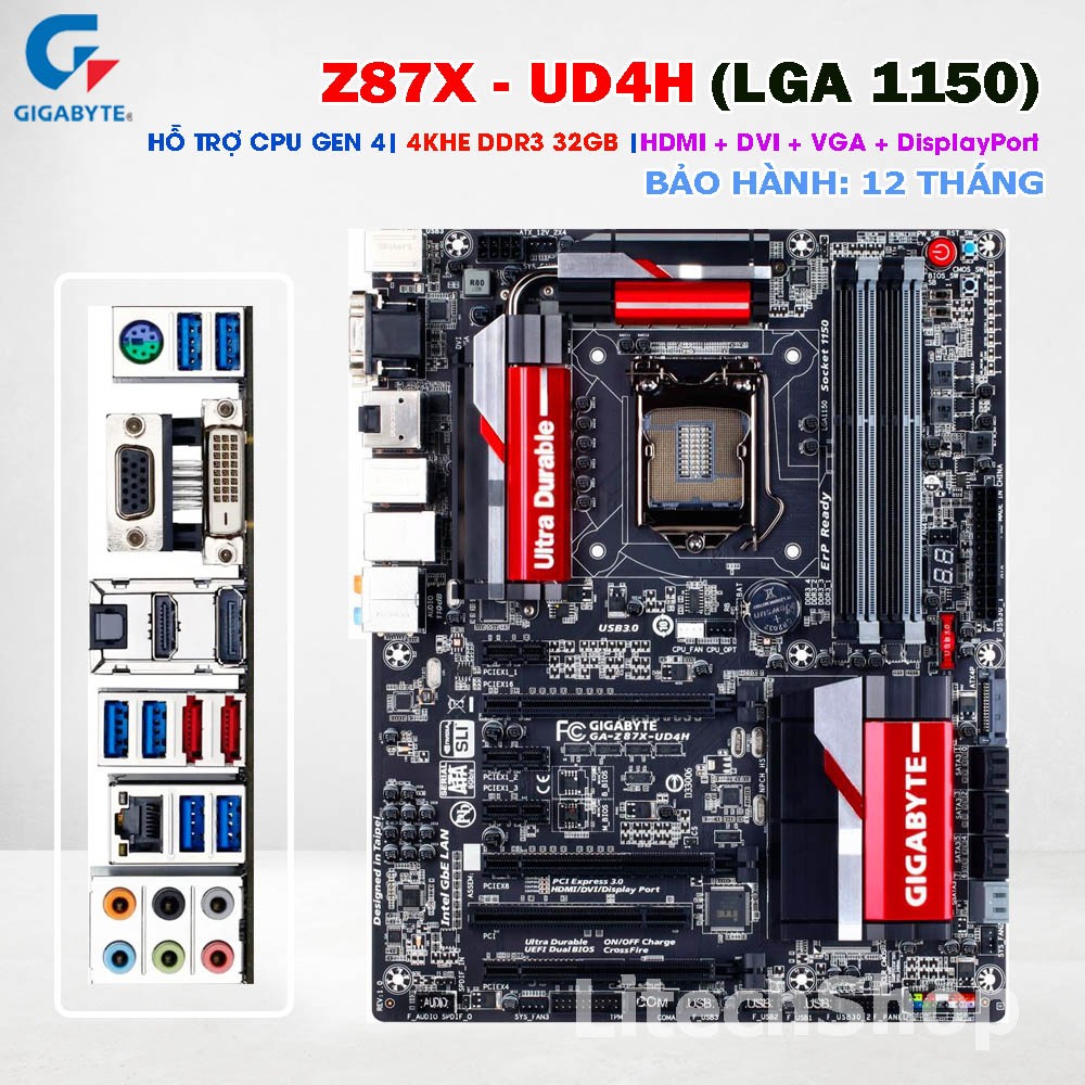 Main Giga GA-Z87X-UD4H Z87 LGA1150 DDR3 Gaming| Hỗ Trợ Intel Core i3 i5 i7  Xeon E3 V3 Ultra Durable