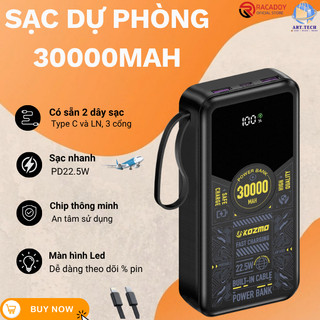 SẠC DỰ PHÒNG 30.000mAh SẠC NHANH 22.5W –DUNG LƯỢNG KHỦNG, 3 CỔNG RA, MÀN HÌNH LED, AN TOÀN TUYỆT ĐỐI