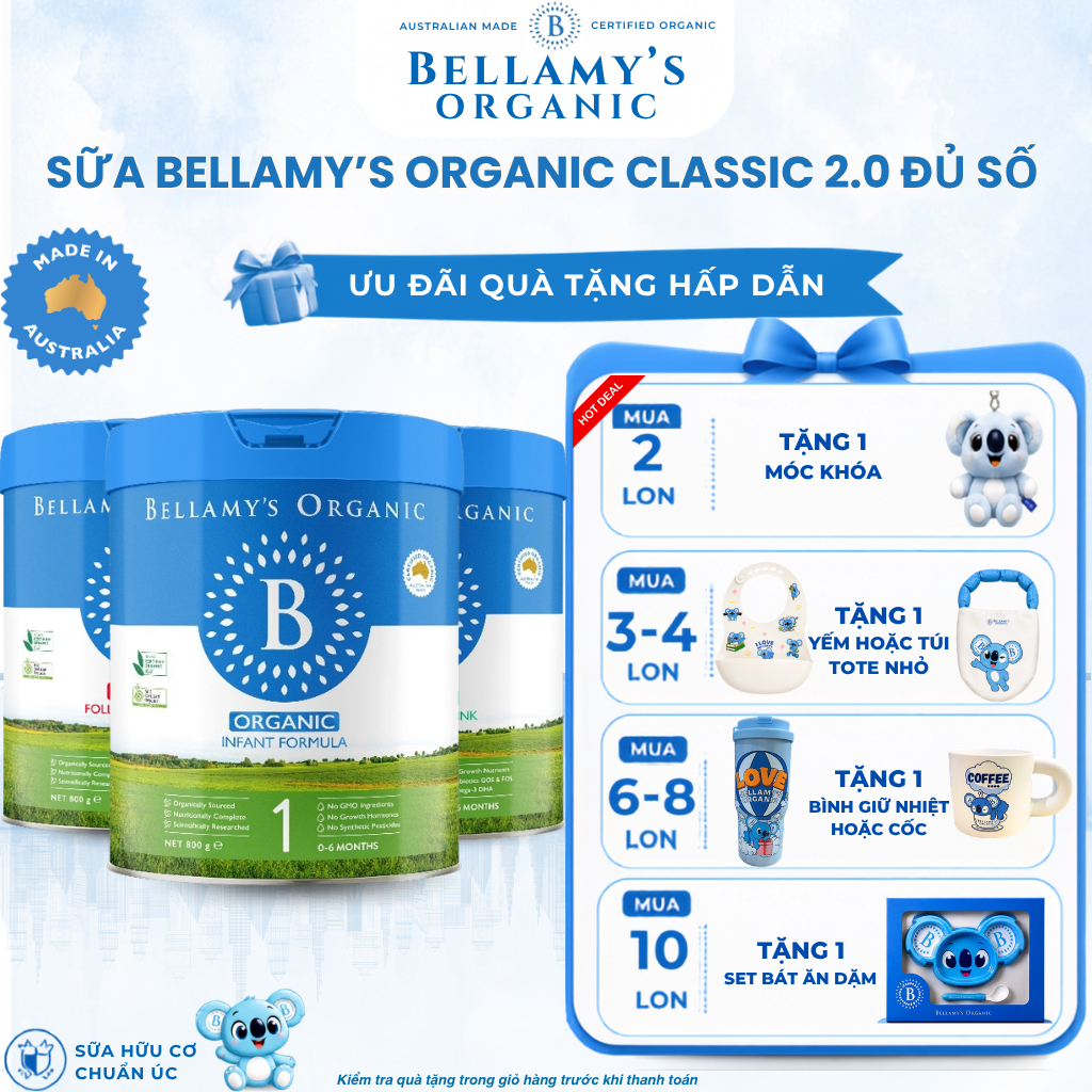 Sữa Bellamy Organic Classic 2.0 - Thùng 3 Lon Đủ Số -Tăng miễn dịch, Hấp Thu Tốt - BELLAMY'S ORGANIC