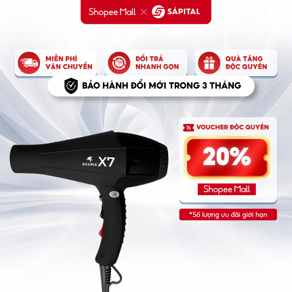 [BH 3T] Máy Sấy Tóc AKUMA X7 - Sấy tạo kiểu công suất lớn, Hỗ trợ công nghệ ion âm, Chất liệu bền bỉ
