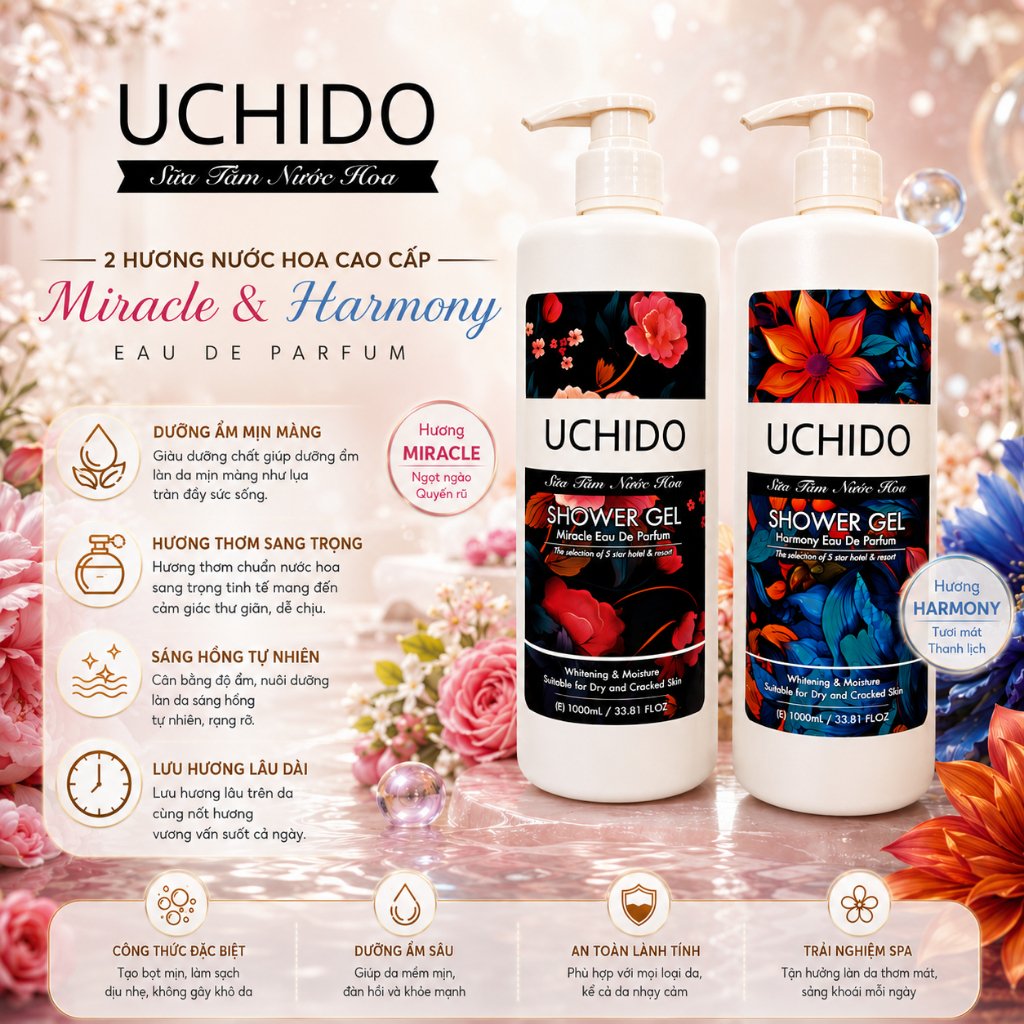 Sữa Tắm Nước Hoa UCHIDO 1000ml (hương Miracle/Harmony)