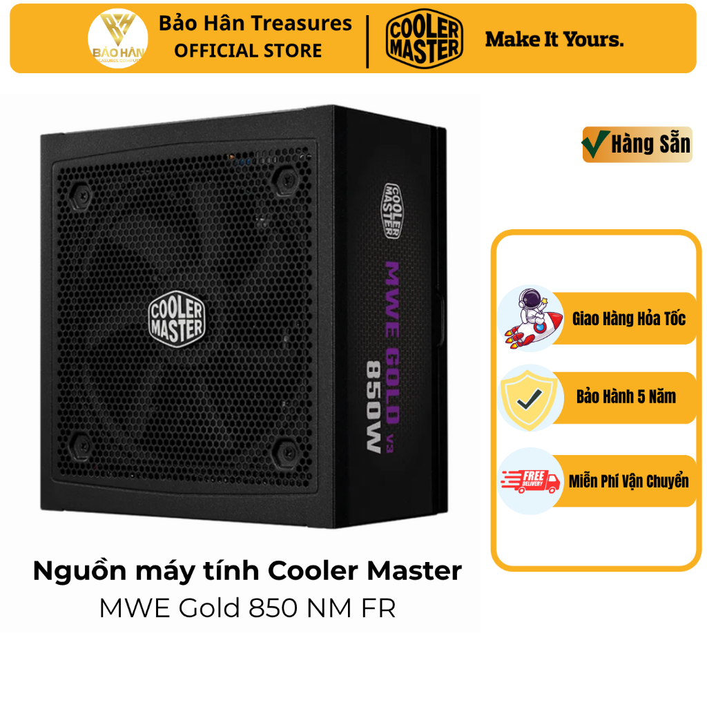 Nguồn máy tính Cooler Master MWE Gold 850 NM FR (850W/ 80 Plus Gold/ ATX/ Đen) - Hàng Chính Hãng