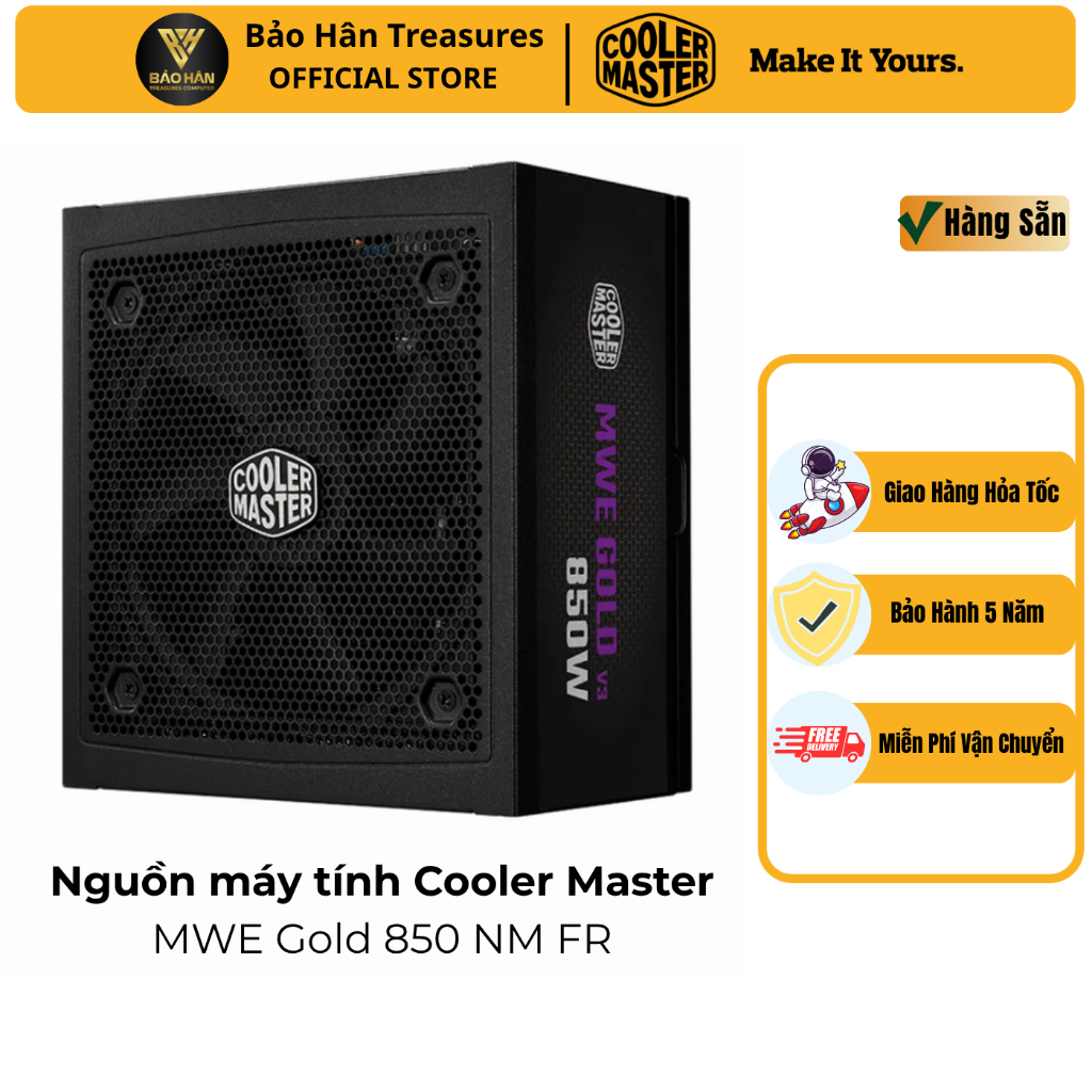 Nguồn máy tính Cooler Master 850W MWE GOLD 850 V3 FM FR  Full Modular - Chính Hãng