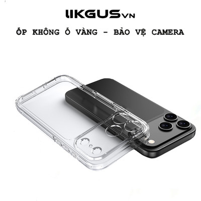 Ốp Lưng Trong Suốt Viền Cứng LikgusVN Chính Hãng iPhone 14 15 16 | Không Ố Vàng | Màng Bảo Vệ Camera