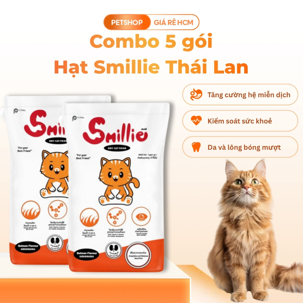 (Combo 5 gói) - Hạt Smillie Thái Lan cho mèo trưởng thành túi 1kg chia siêu rẻ- Petshopgiare