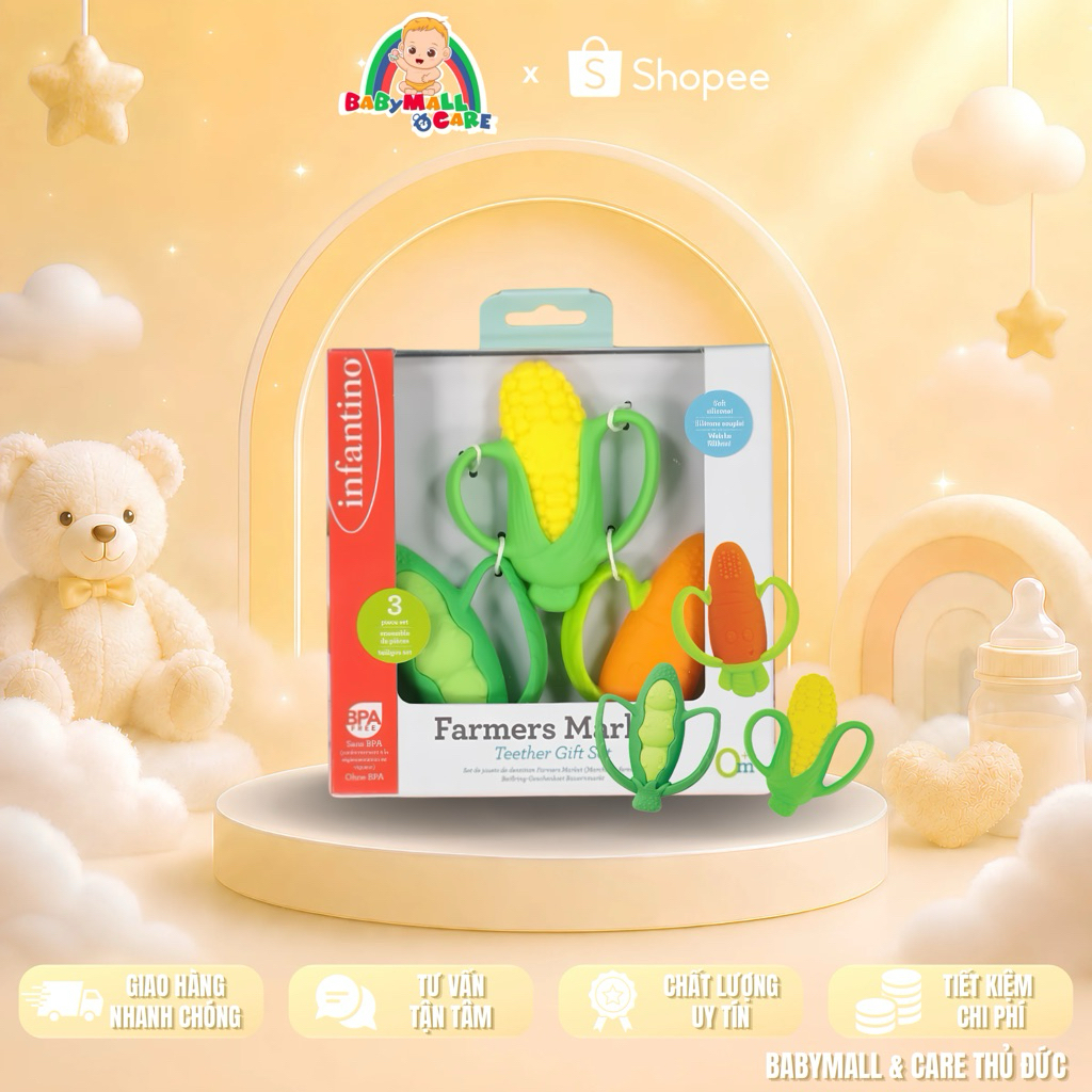 Bộ gặm nướu Infantino Farmers Market Teether Gift Set Bắp Đậu Cà rốt cho bé