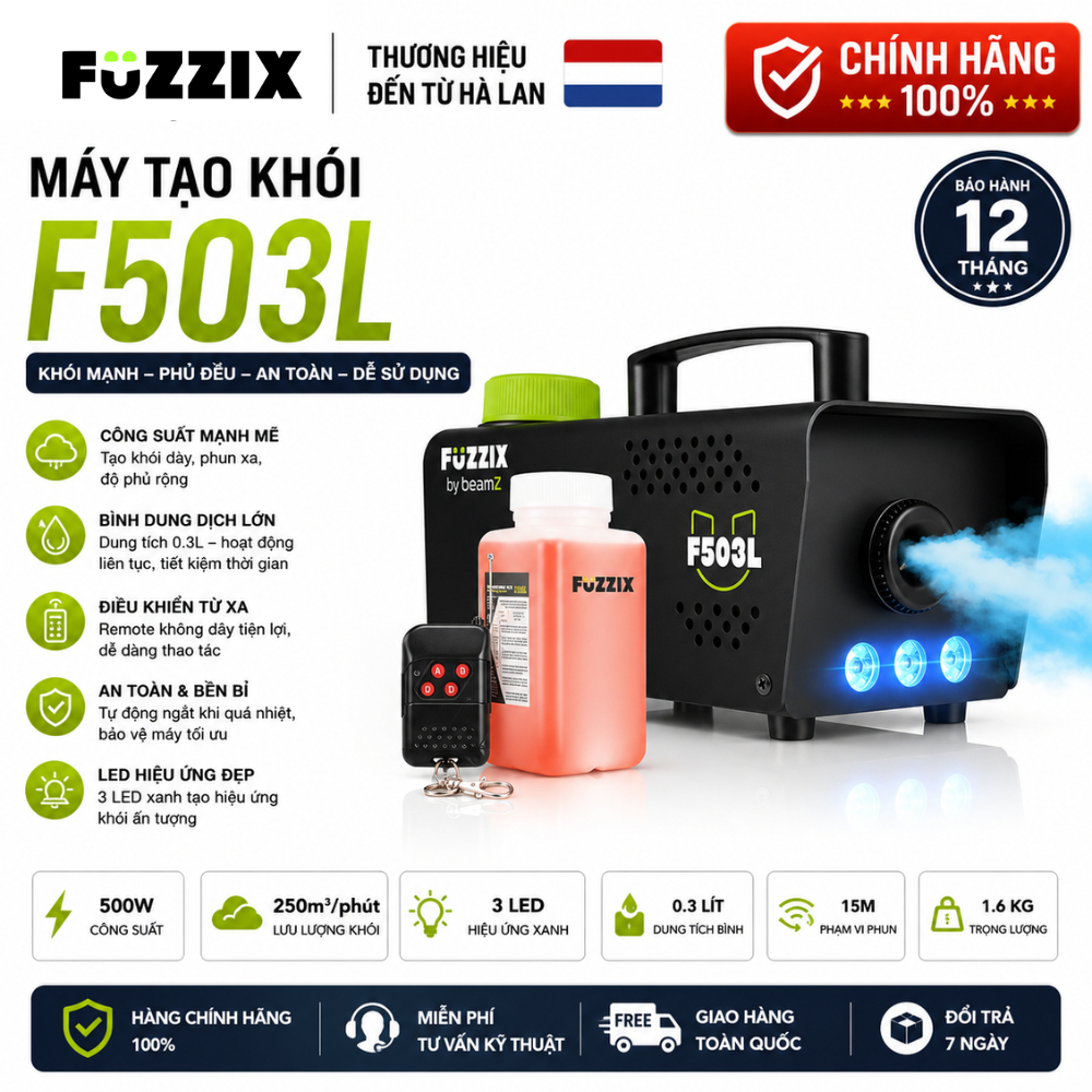 Máy Tạo Khói Fuzzix F503L 500W LED RGB Điều Khiển Từ Xa Fog Machine Chính Hãng