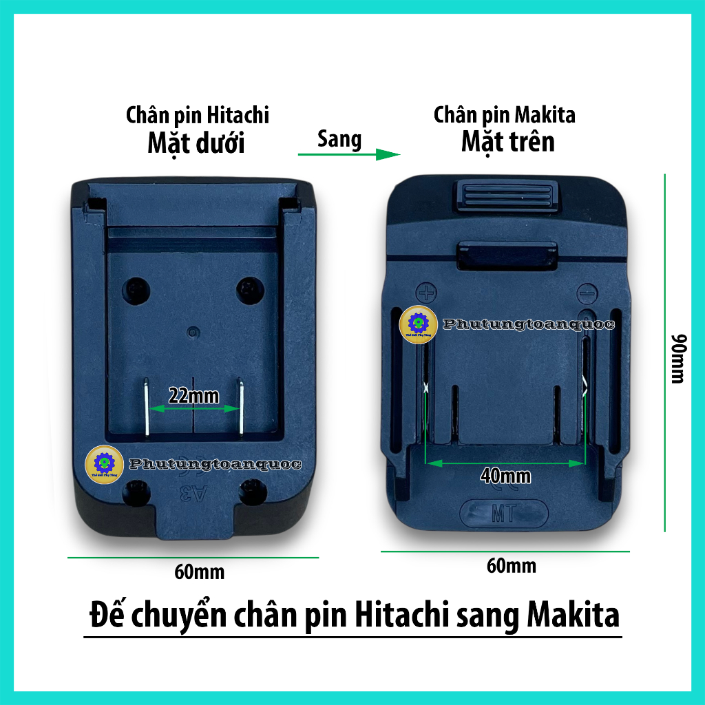 Đế Chuyển Chân Pin Hitachi 22mm Sang Chân Pin Makita 40mm, Tiết Kiệm Chi Phí, 1 Pin Dùng Được Cả 2 H