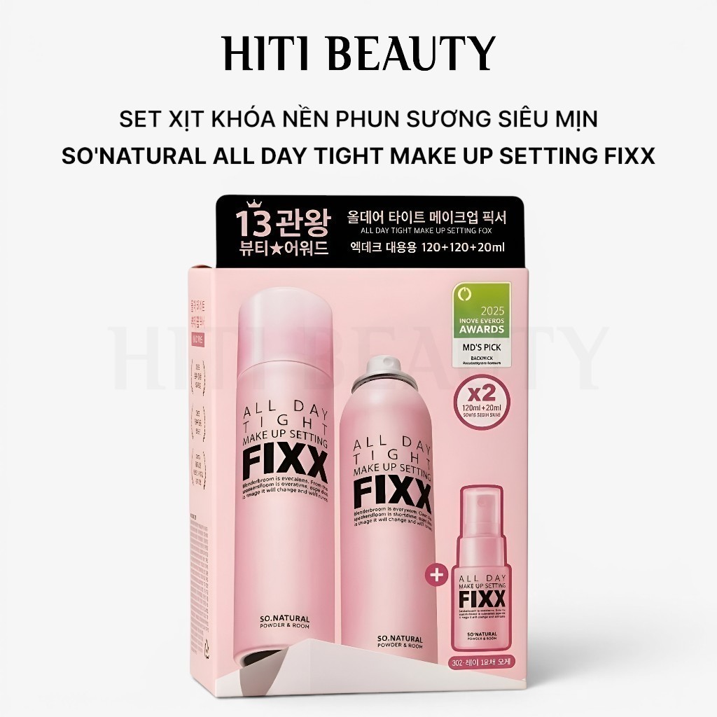 [Special Edition] Set Xịt Khoá Nền So'Natural All Day Tight Make Up Setting Fixx 120ml x 2 + 20ml