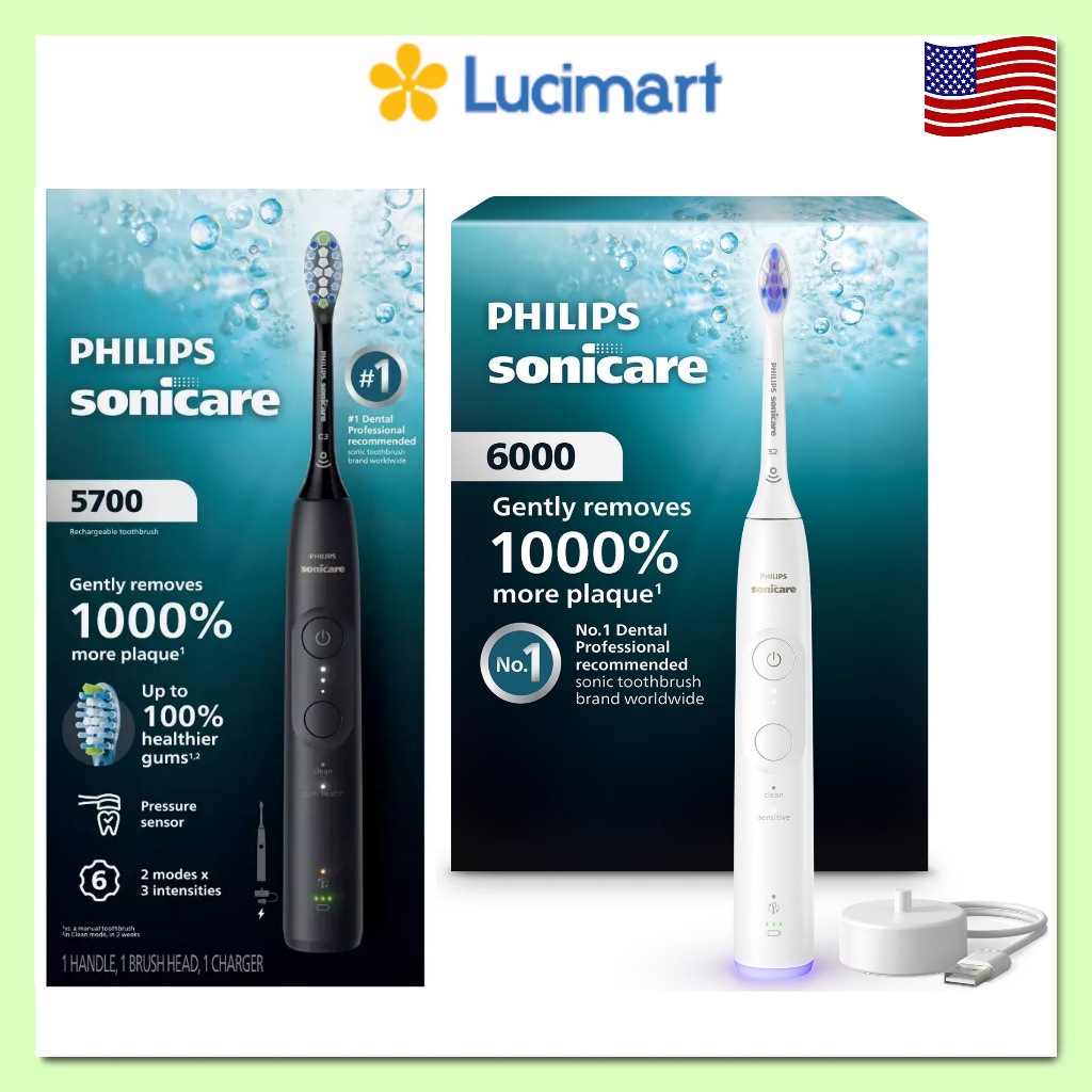 Bàn chải đánh răng điện Philips Sonicare 5000, 5700, 6000, 6100, 6400, Advanced Clean các màu [hàng 