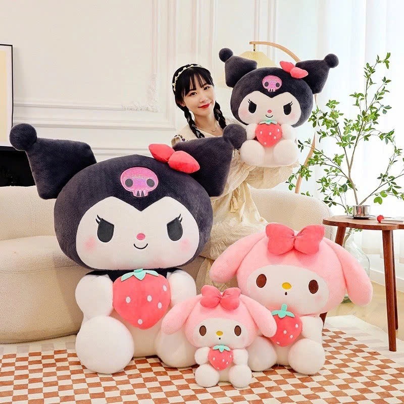 Gấu Bông Kuromi Melody 2 Màu Ôm Trái Dâu - Kuromi MelodyNhồi Bông Hottrend Cao Cấp Gấu Bông Hama