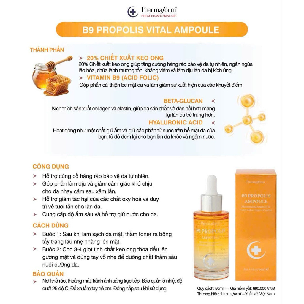 Tinh chất B9 keo ong phục hồi & làm dịu da ()Serum B9 Propolis Vital Ampoule Pharmaform