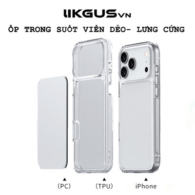 Ốp Lưng Likgusvn Trong Suốt Lưng PC Cứng Viền Dẻo Chống Ố Vàng Cho iP 11 12 13 14 15 16 17 Pro Max