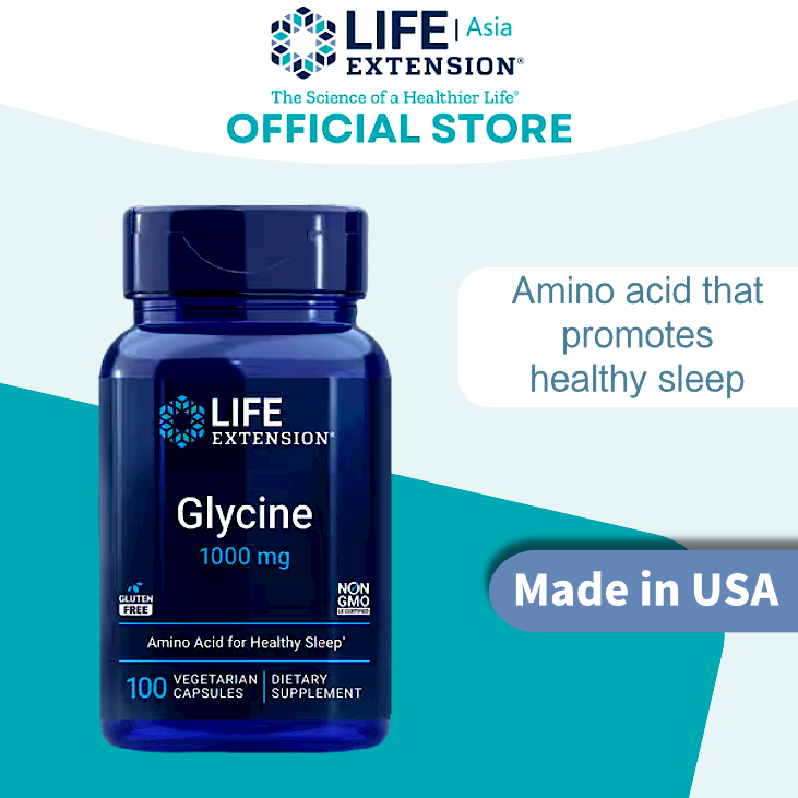 Life Extension Glycine 1000mg 100 Viên Nang Chay Hỗ Trợ Thư Giãn & Giấc Ngủ