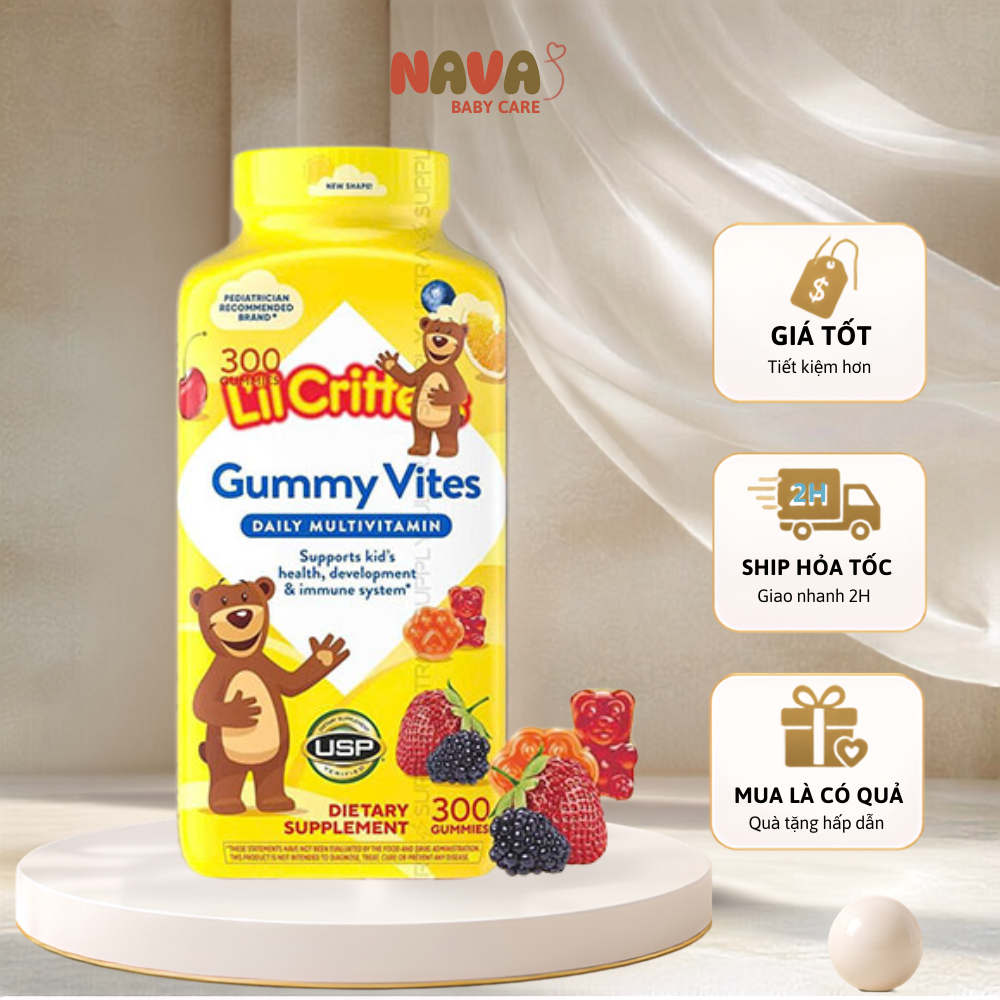 Kẹo Dẻo Vitamin Tổng Hợp L'il Critters Complete Multivitamin Gummy Vites 300 Viên Mỹ Cho Trẻ Em