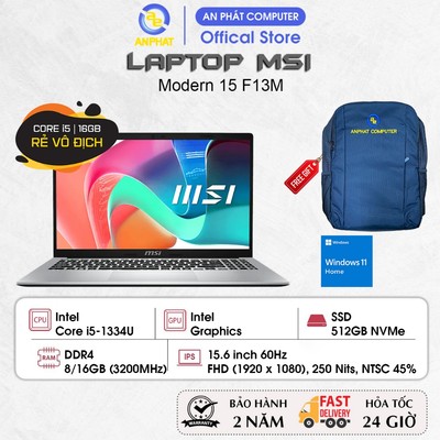 Laptop MSI Modern 15 F13MG 667VN, Core i5-1334U, 16GB RAM, 512GB SSD, 15.6 FHD IPS, Win11, Silver