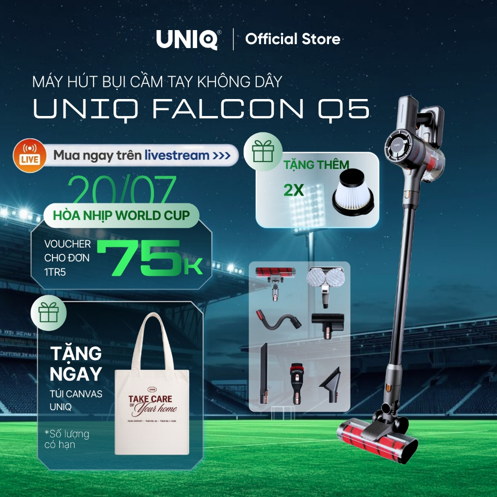 [Livestream] Máy Hút Bụi Không Dây Cầm Tay Cao Cấp UNIQ Falcon Q5 Động Cơ BLDC Mạnh Bền Êm Pin Sạc G