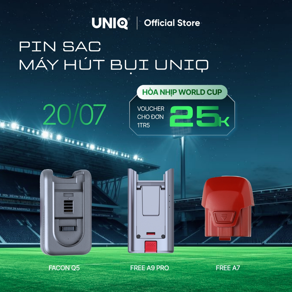Pin sạc máy hút bụi cầm tay không dây gia đình UNIQ Free A7/ Ultra/ Falcon Q5/ A9 pro mini hút sofa 