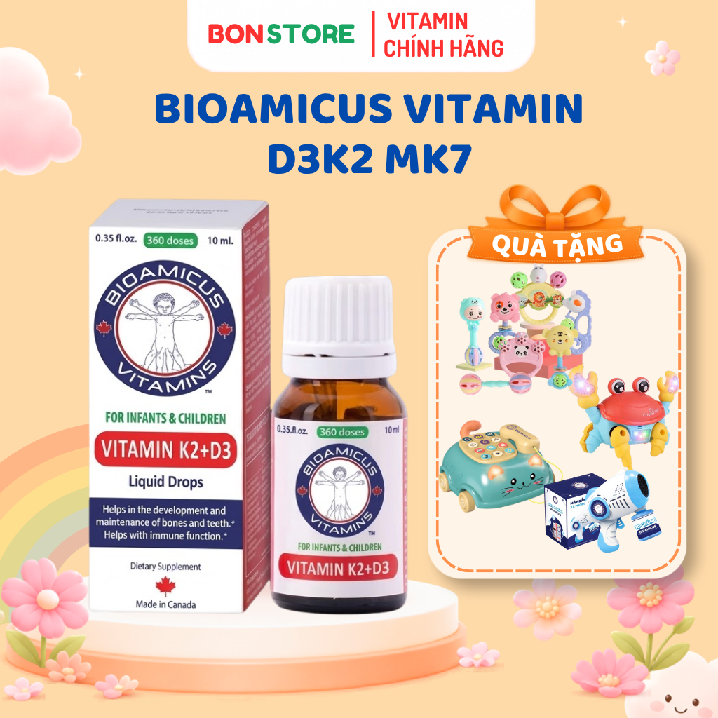 [Chọn quà tặng] Bioamicus Vitamin D3K2 MK7 giúp bé tăng chiều cao tối đa 10ml - Nhập khẩu chính hãng