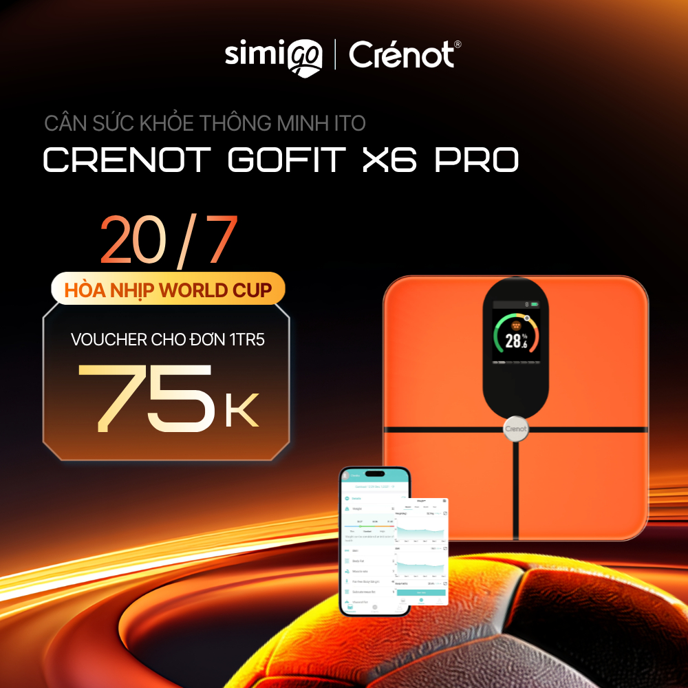 Cân điện tử sức khỏe thông minh Crenot Gofit X6 Pro cân đo 23 chỉ số cơ thể phân tích lượng mỡ cân y