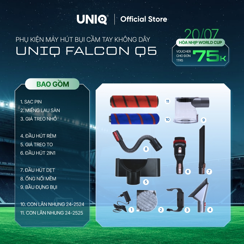 Phụ Kiện Máy Hút Bụi UNIQ Falcon Q5 Cầm Tay Không Dây Chính Hãng (link 2)