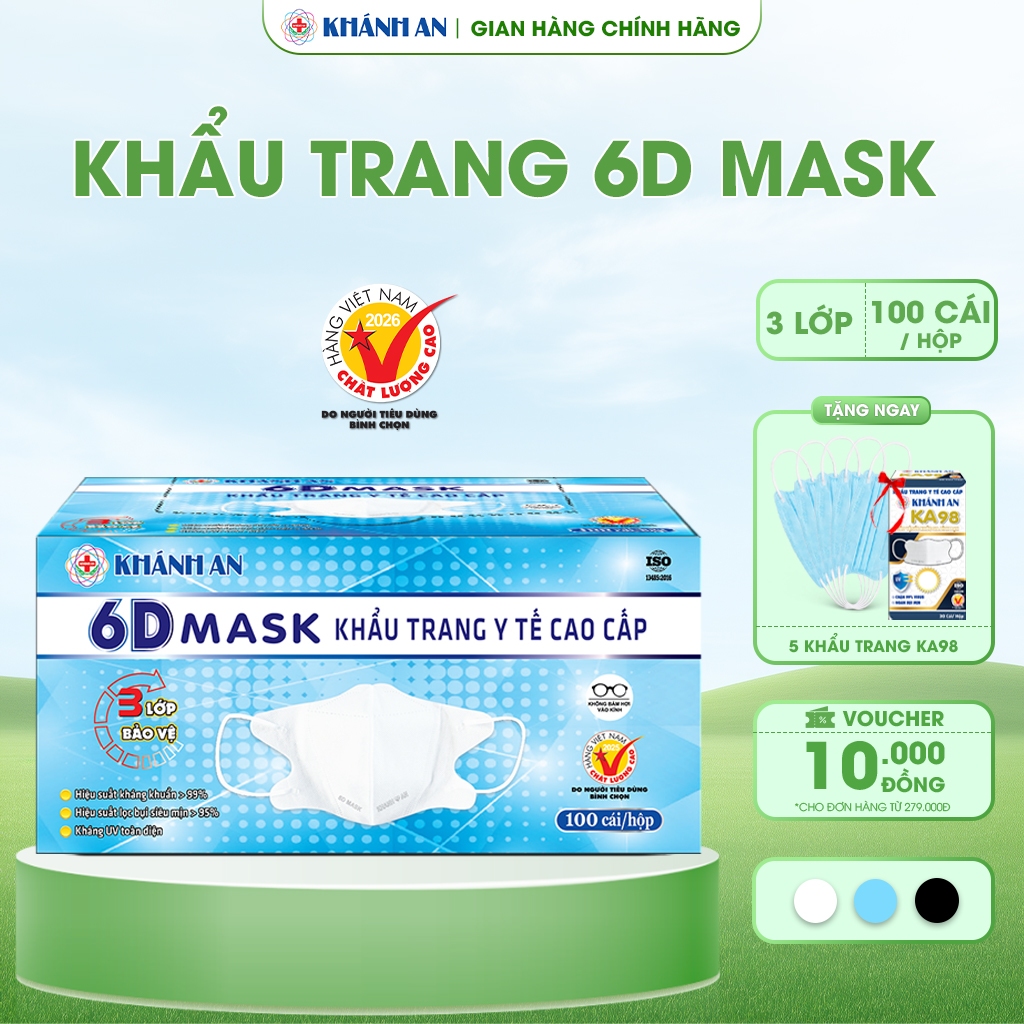 Khẩu trang 6D MASK Khánh An Gọn Nhẹ Hộp 100 Cái