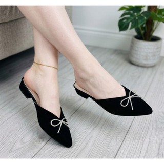 Giày sục nhung đế 2cm quai đính đá , nơ đá xinh xắn