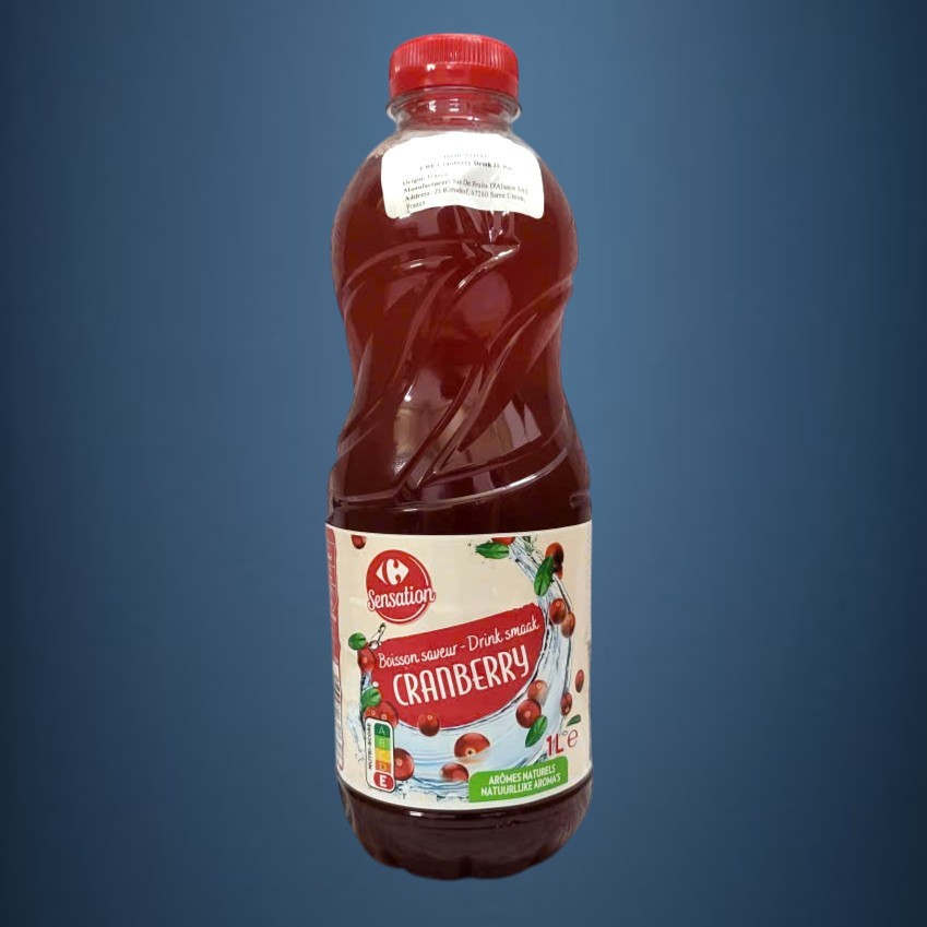 SENSATION - chai 1 Lít - NƯỚC ÉP NAM VIỆT QUẤT PHÁP CARREFOUR Cranberry Juice