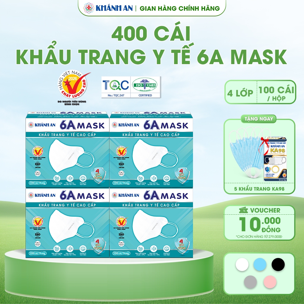 Combo 400 Cái Khẩu Trang Y Tế 6A MASK Khánh An Chuẩn Bảo Vệ Chuẩn Chống Nắng