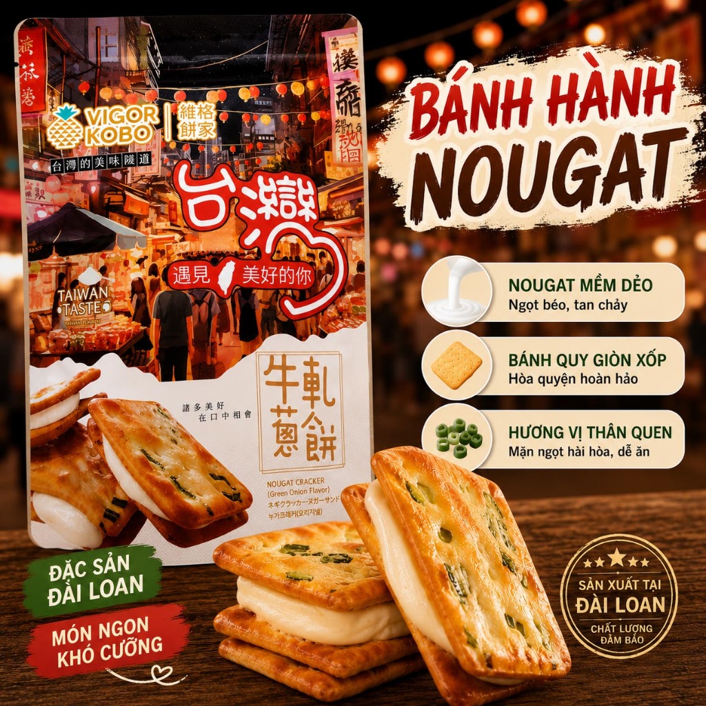 Bánh Hành Vigor Kobo Đài Loan Túi 10 Cái Bánh Kẹo Đài Loan