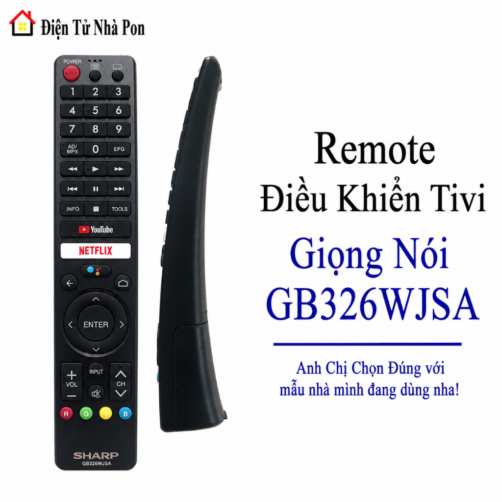 Remote điều khiển tivi SHARP GB326WJSA Giọng Nói,điều khiển TV SHARP 2T- C42BG1X - Tặng Pin