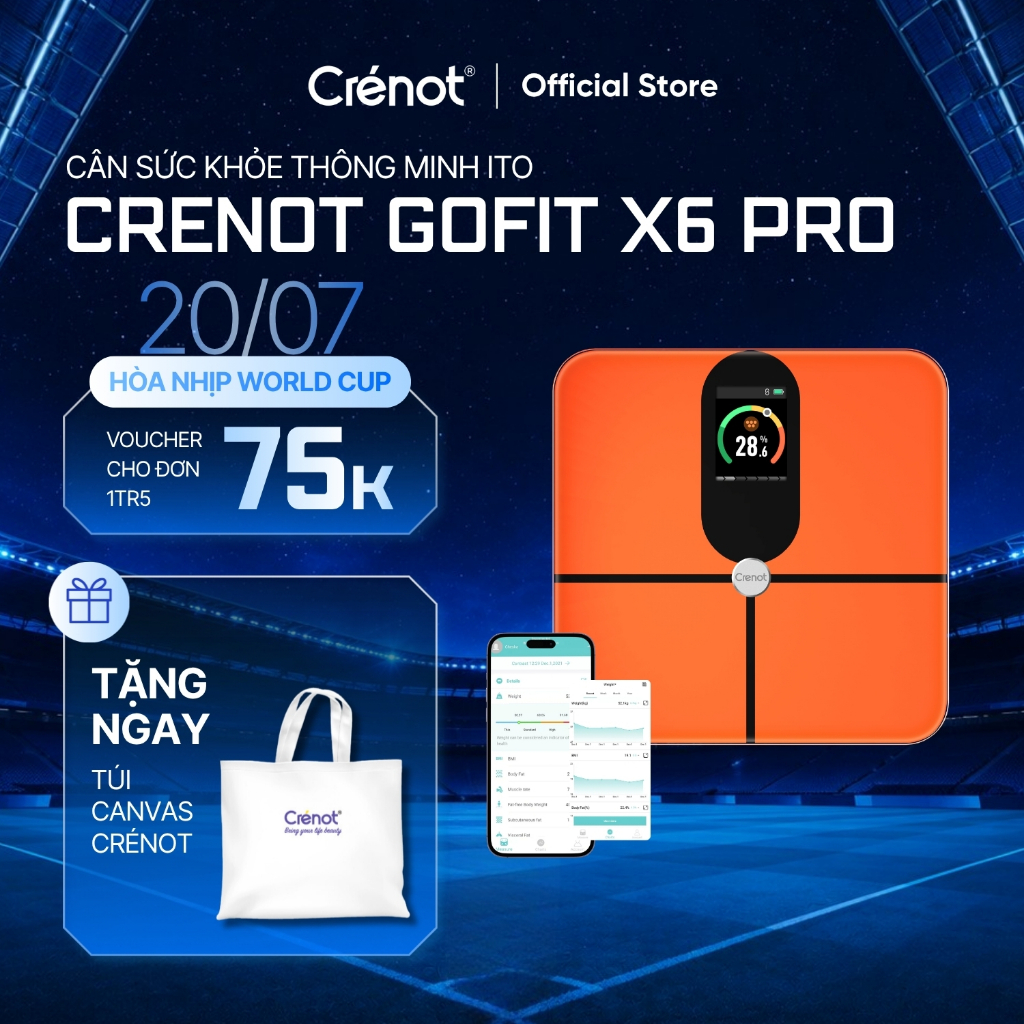 Cân sức khỏe điện tử Crenot Gofit X6 Pro cân phân tích lượng mỡ đo 23 chỉ số cơ thể thông minh cân y