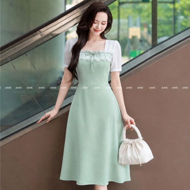 ANIE - Đầm Xanh Mint Cổ Vuông - AN2767