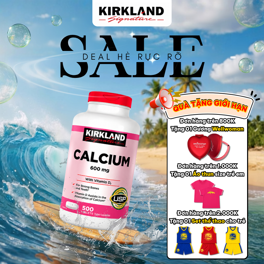 Viên uống Canxi & Vitamin D3 Duy trì sức khỏe Xương & Hoạt động Cơ bắp Kirkland Signature Calcium 60