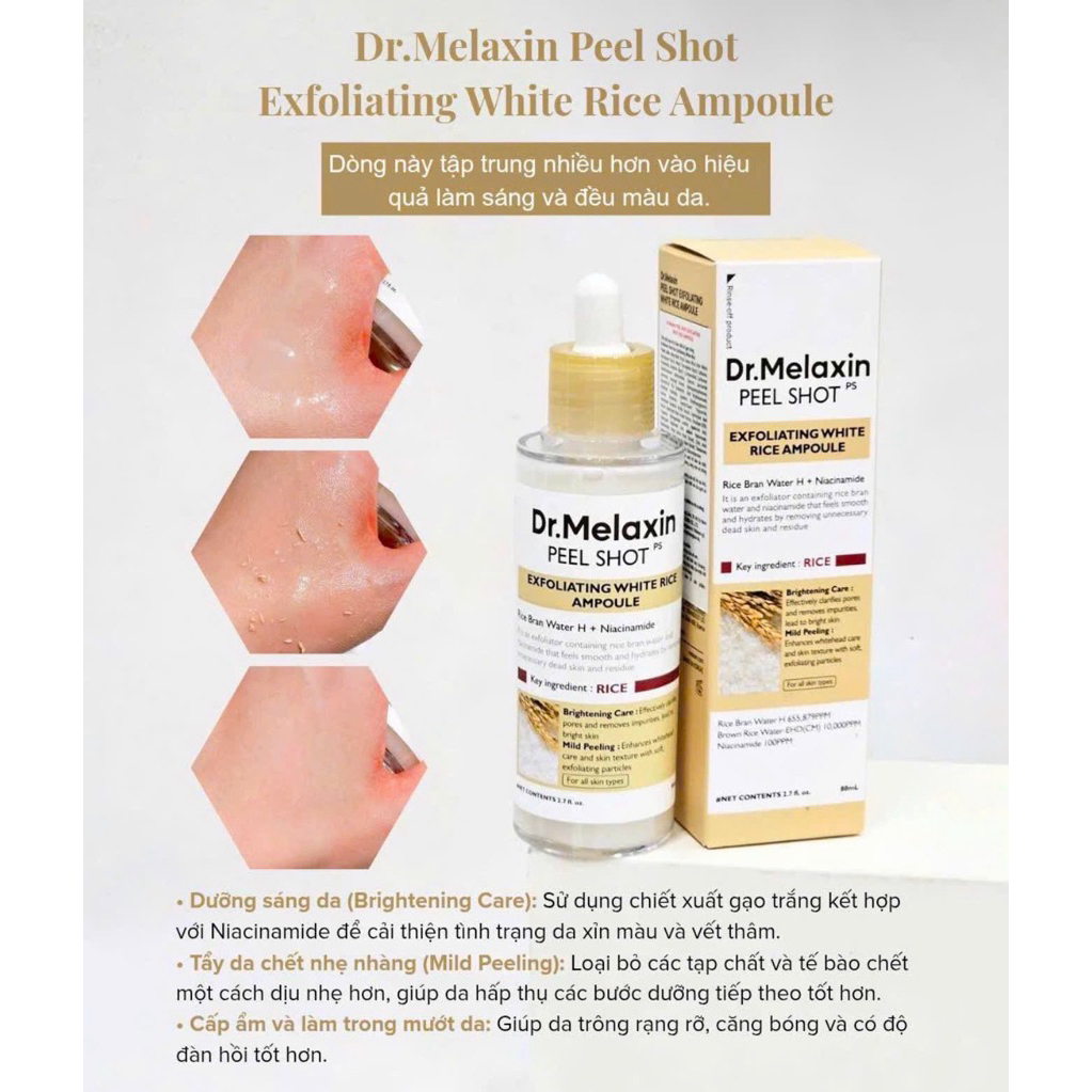 [White 30ml] Tinh chất peel gạo DR.MELAXIN Exfloliating White Rice Ampoule Peel