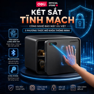 Két Sắt Tĩnh Mạch Deli Két Mở khoá Thông Minh bằng 3 Phương Thức Tĩnh Mạch Lòng Bàn Tay, Bluetooth, Chìa Khoá