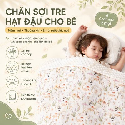 Chăn cho bé KidAndMom sợi tre hạt đậu 2 mặt tiện dụng cao cấp mềm mại, thoáng khí và an toàn