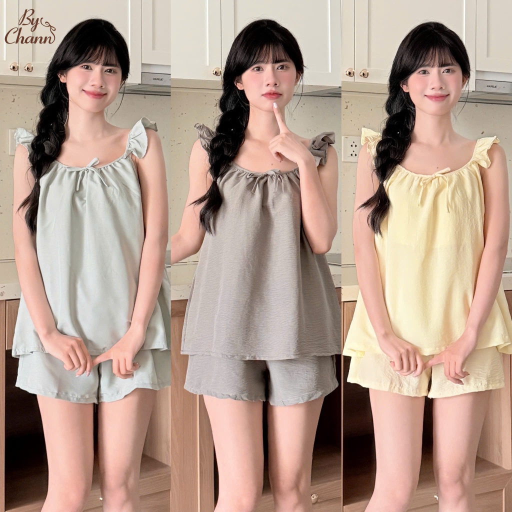 Bộ Đồ Ngủ Pyjamas BY CHANN (SD03) chất liệu đũi mềm áo cộc quần cộc có bigsize 80kg