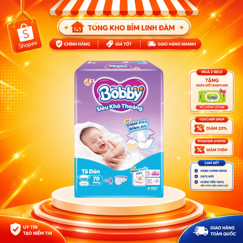 [TẶNG MIẾNG NGẪU NHIÊN] Tã dán sơ sinh Bobby XS70+4( NB70+4)