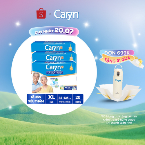 Bộ 3 Tã/Bỉm dán người lớn siêu thấm Caryn dành cho người hạn chế khả năng đi lại Size XL (10/20pcs)