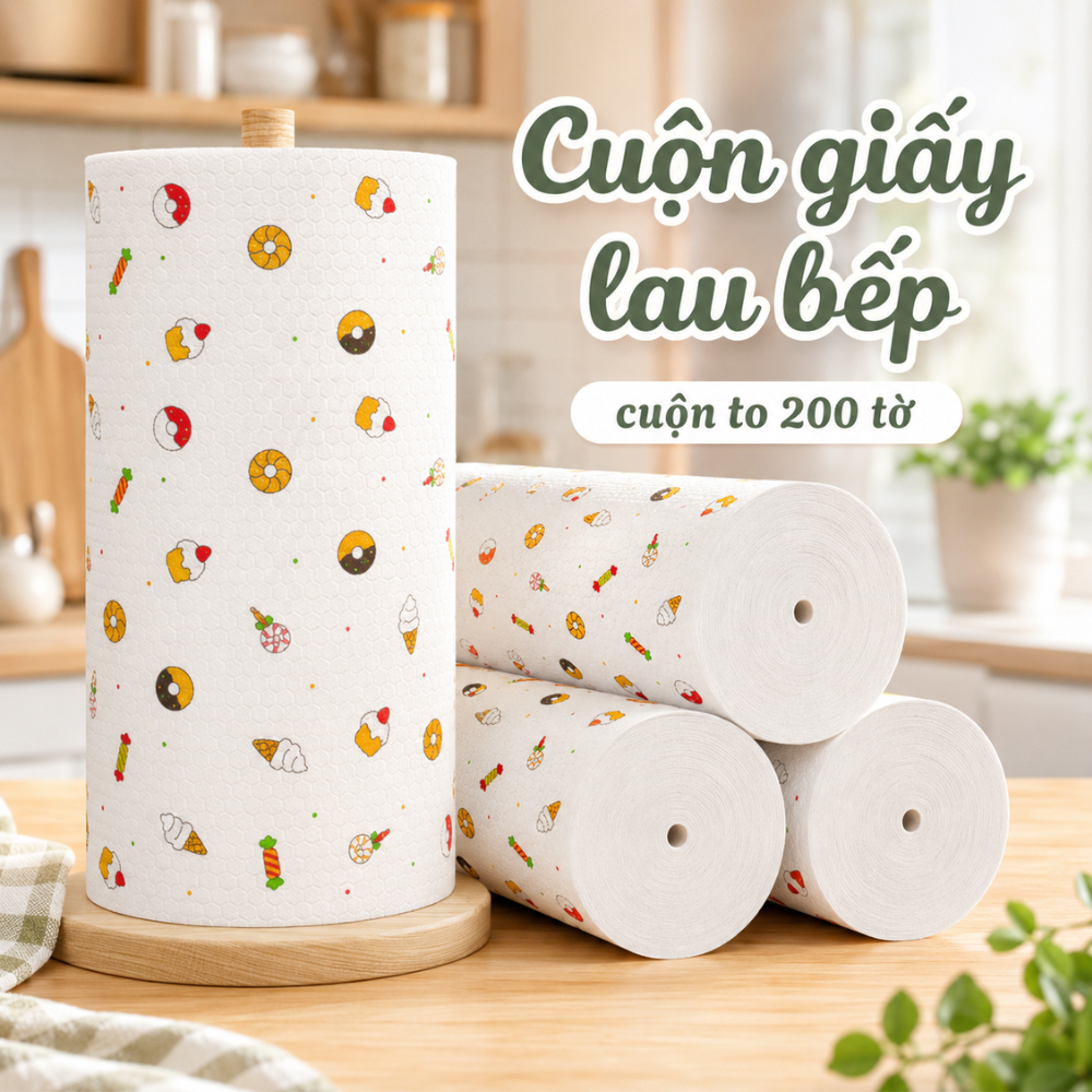 Cuộn Khăn Giấy Vải Lau Bếp Đa Năng 200 Tờ, Khăn Lau Lau Chén Bát, Có Thể Tái Sử Dụng Siêu Thấm Hút