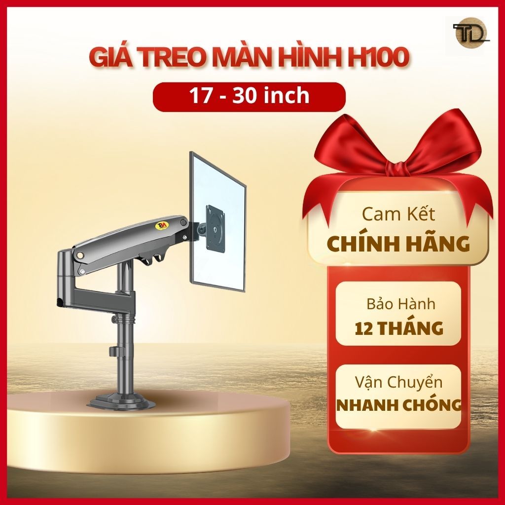 NORTH BAYOU Giá Treo Màn Hình H100 Tay Đỡ Monitor 17-30 Inch Piston Khí Xoay 360° Tải 2-9Kg VESA