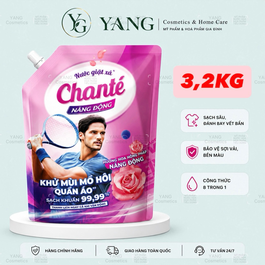 Nước Giặt Xả Chante 8in1 3,2kg Hương Hoa Hồng Pháp - Nước Giặt Xả Chanté Mới