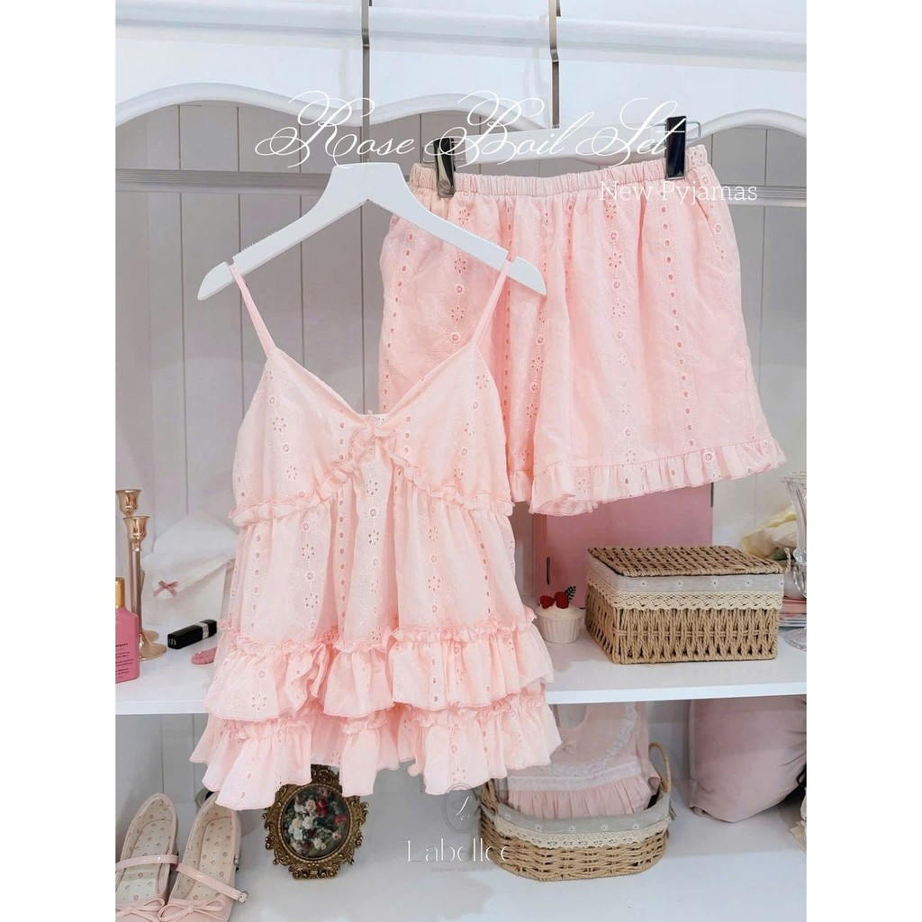 Set 2 dây bèo tầng thêu 2DN43 Labellee chất liệu cotton boil mềm nhẹ thoáng mát