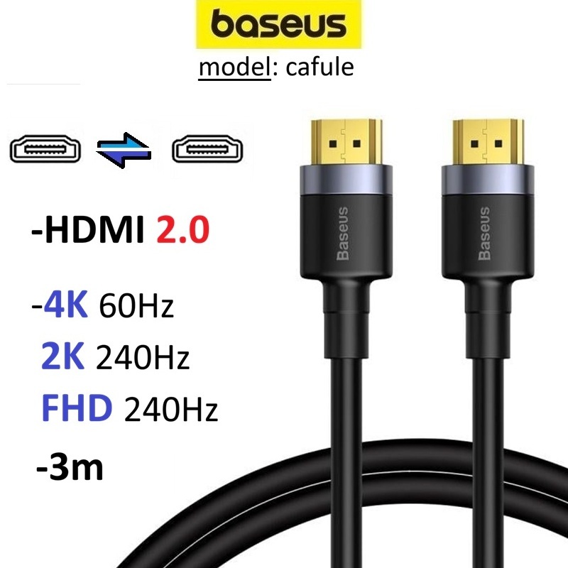 Dây HDMI 2.0 Baseus cafule 4K 60Hz, 2K 240Hz, FHD 240Hz -Bảo Hành 6 tháng