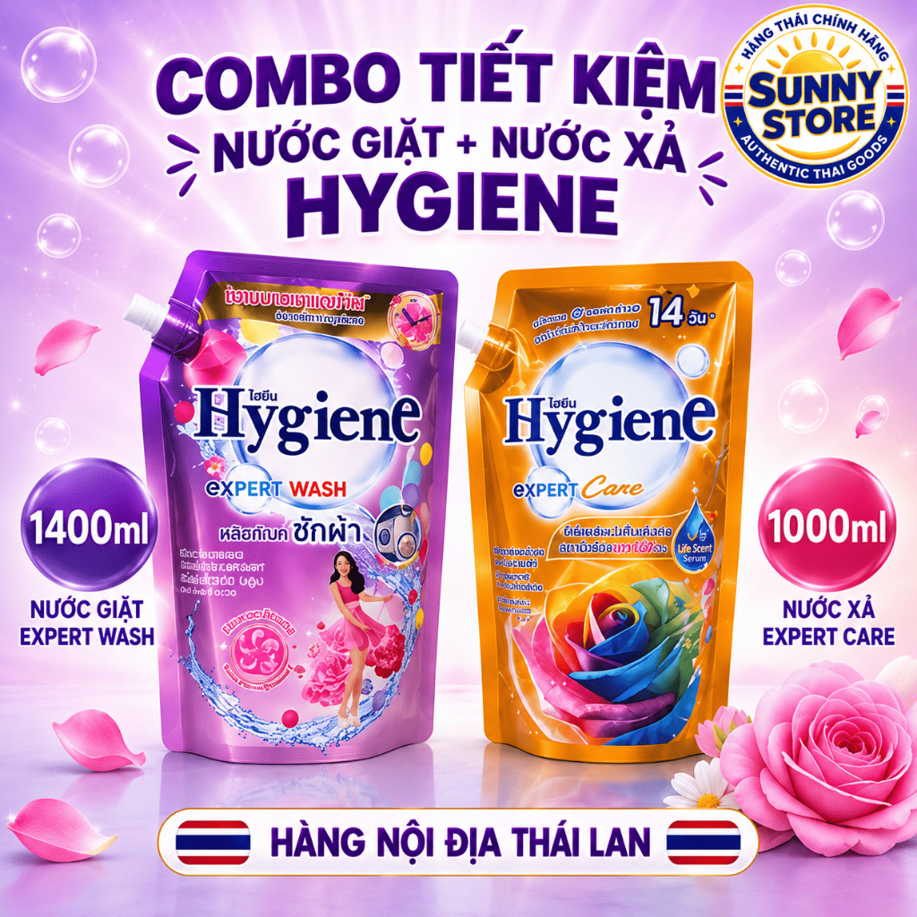 Combo Nước Xả Hygiene Expert Care 1000ml Nước Giặt Hygiene Expert Wash 1400ml Nội Địa Thái Lan Chính