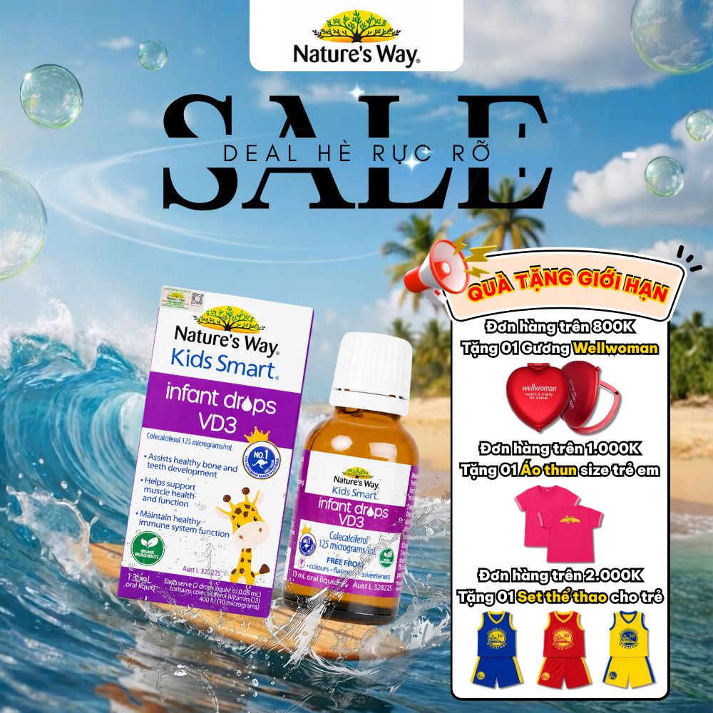 Vitamin D3 organic Nature’s Way, D3 thuần kids smart Infant drops từ hoa hướng dương